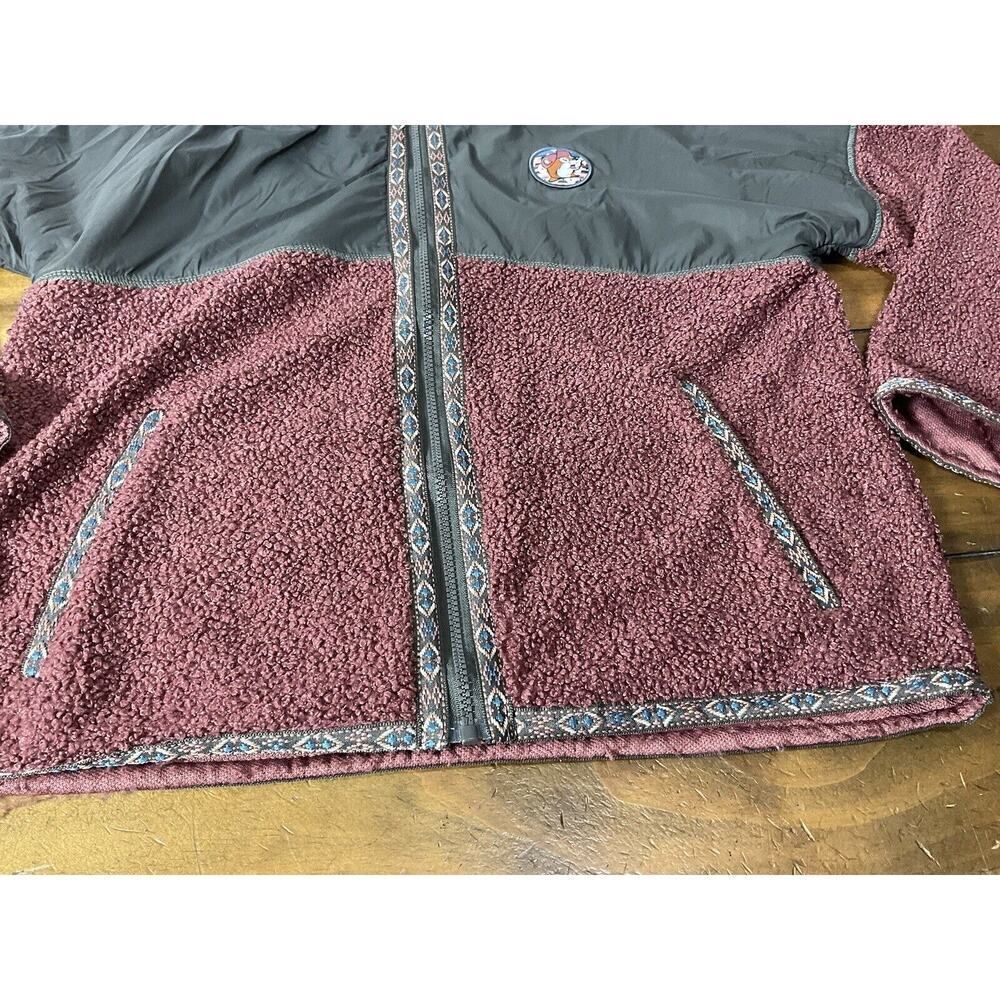 Buc-ee's Womens SmallJacket Aztec Tribal Burgundy Berber Fleece Full Zip Pockets - Picture 2 of 15